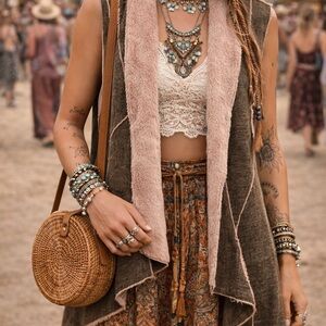 Boho Faux Shearling Vest Drape Open Front Cabin Core Western Layering Piece